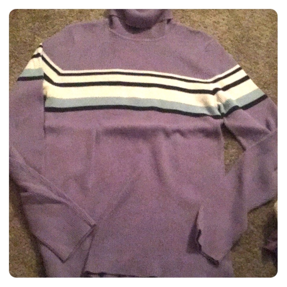 Purple Striped Turtle Neck Long Sleeve Shirt
